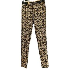 Ethika Women's Skull Leggings Medium Yellow Black Gothic Punk New